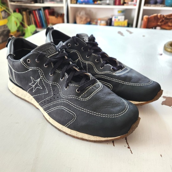 Converse x John Varvatos Other - Converse x John Varvatos Black Leather Sneakers White Stitching Mens Size 10.5